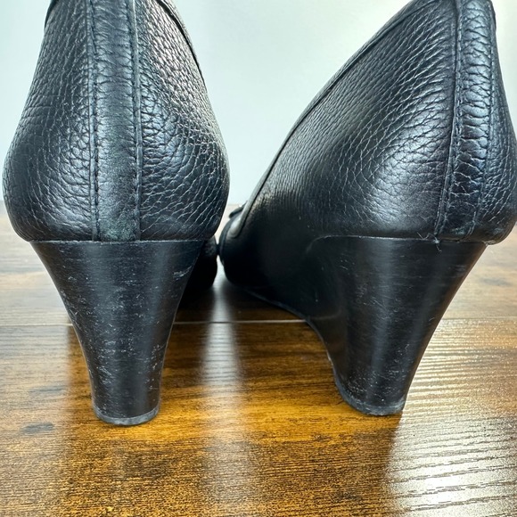 Tory Burch Natalya Pebbled Leather Wedge Heels Black Size‎ 7.5 - Picture 5 of 10